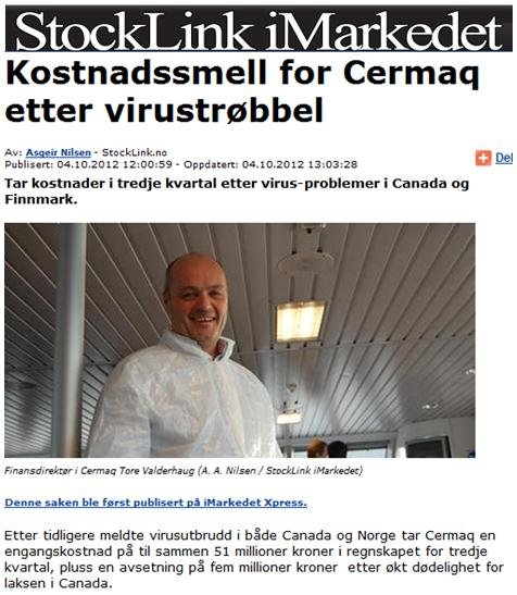 Cermaq stock losses Oct 2012 Cermaq stock losses Oct 2012