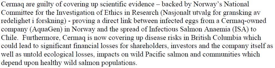 Cermaq letter May 2011 Cermaq letter May 2011