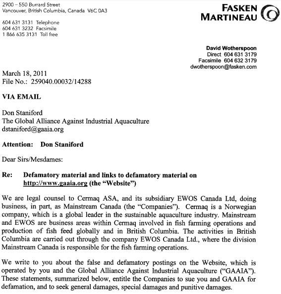 Cermaq 18 March 2011 letter Cermaq 18 March 2011 letter