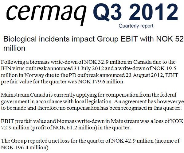 Cermaq Q3 2012 #1 summary Cermaq Q3 2012 #1 summary