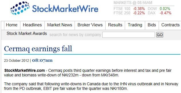 Cermaq Stock Market Wire 23 Oct 2012 Cermaq Stock Market Wire 23 Oct 2012