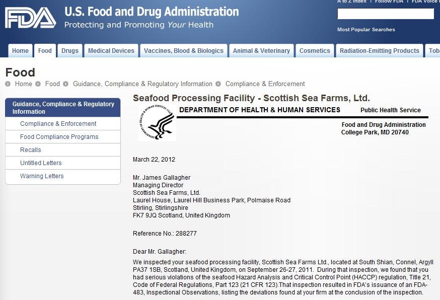 Scottish Sea farms #6 FDA warning letter Scottish Sea farms #6 FDA warning letter
