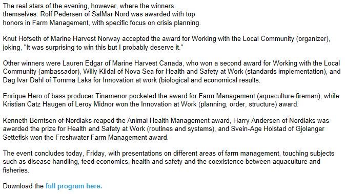 Aquaculture Awards 2013 #3 Intrafish Aquaculture Awards 2013 #3 Intrafish