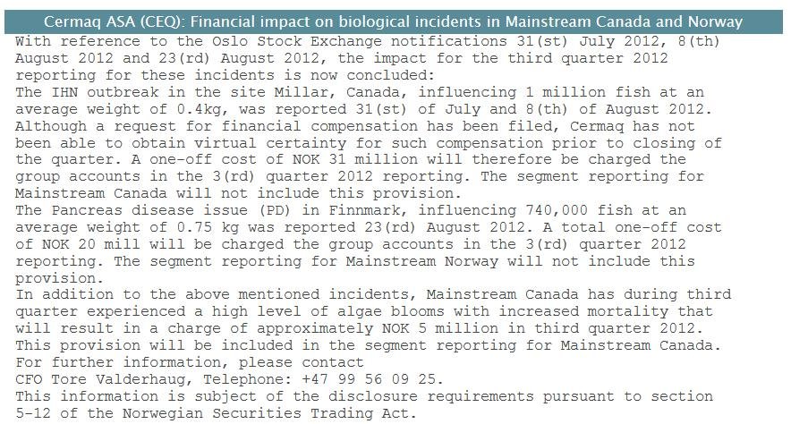 Cermaq notification 4 oct 2012 Cermaq notification 4 oct 2012