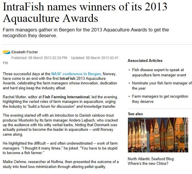 Aquaculture Awards 2013 #2 Intrafish Aquaculture Awards 2013 #2 Intrafish