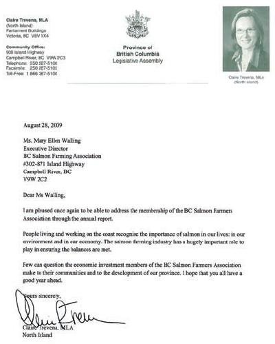 Claire Trevena letter to BCSFA Claire Trevena letter to BCSFA