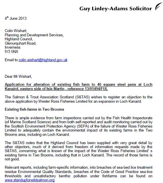 S&TA objection to Loch Kanaird June 2013 S&TA objection to Loch Kanaird June 2013
