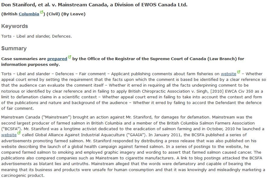 SCC case summary Feb 2014 SCC case summary Feb 2014