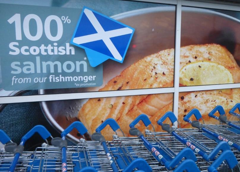 Low res photo Tesco 100% Scottish Salmon poster Perth 20 March 2014 Low res photo Tesco 100% Scottish Salmon poster Perth 20 March 2014