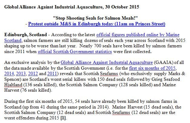PR 30 October 2015 Stop Shooting Seals for Salmon Meals #1 PR 30 October 2015 Stop Shooting Seals for Salmon Meals #1