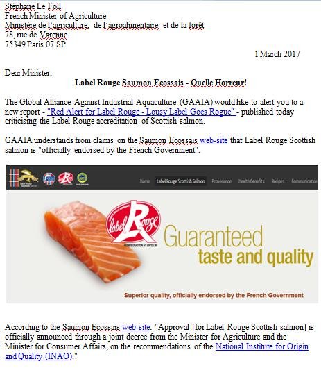 Letter to French Minister of Agriculture Stéphane Le Foll 1 March 2017 #1 Letter to French Minister of Agriculture Stéphane Le Foll 1 March 2017 #1