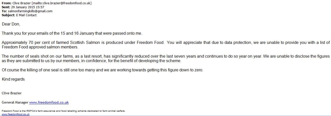 RSPCA Freedom Food email from Clive Brazier Jan 2015 RSPCA Freedom Food email from Clive Brazier Jan 2015