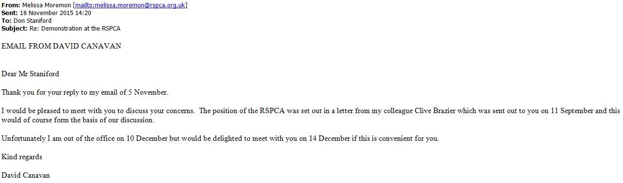 RSPCA email from David Canavan 18 Nov 2015 RSPCA email from David Canavan 18 Nov 2015