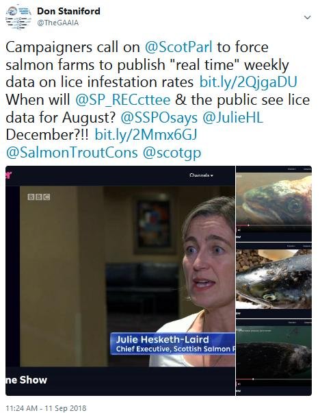 Tweet from Don to SSPO re real time lice data 11 Sept 2018