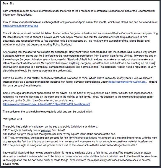 Police Scotland tweet by ewan 16 July 2019 #1 text of email
