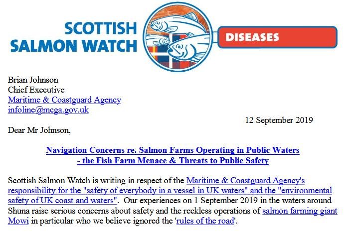 Letter to Maritime & Coastguard Agency 12 September 2019 #1