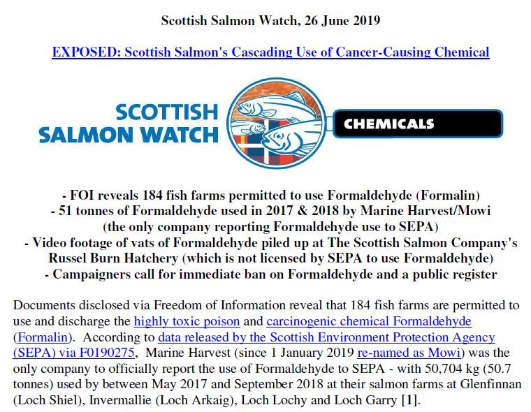 PR Formalin Cancer Causing Chemicals Stashed at Scottish Salmon 26 June 2019 #1