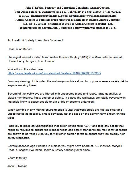 HSE Animal Concern Aug 2019 Letter #1