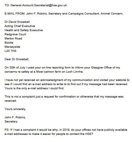HSE Animal Concern Aug 2019 Letter #2