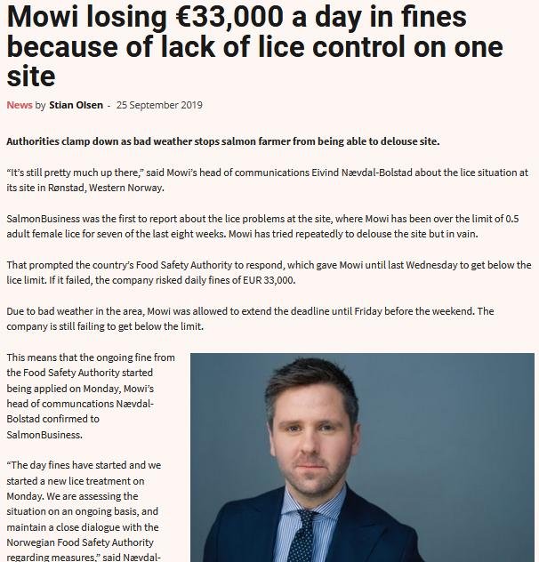 Mowi lice problems Norway Sept 2019