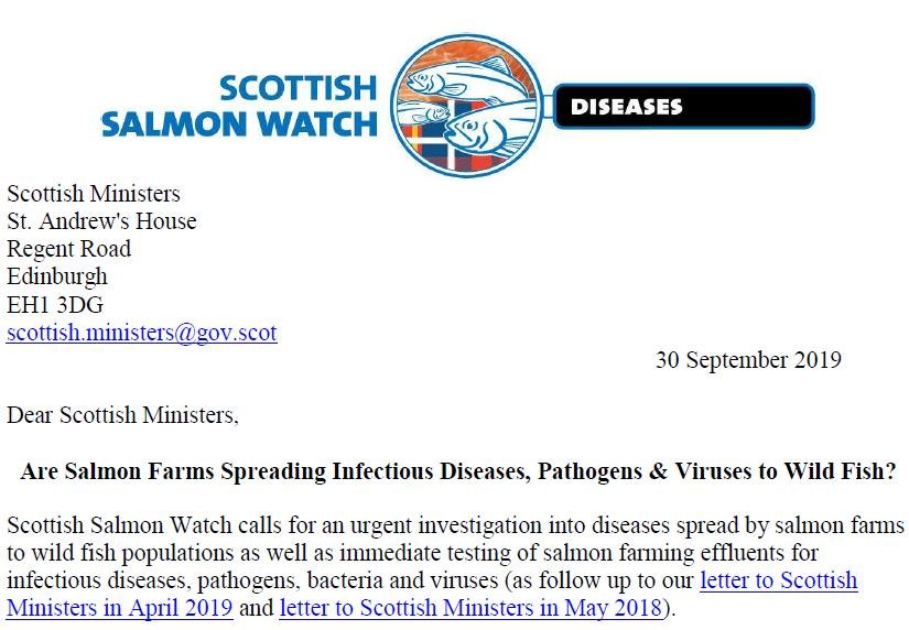 Letter to Scottish Ministers 30 Sept 2019 re wild fish & diseases on salmon farms #1