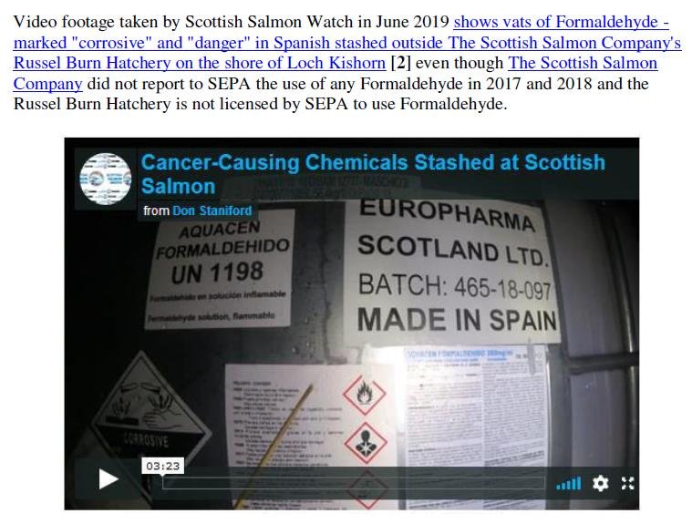 PR Formalin Cancer Causing Chemicals Stashed at Scottish Salmon 26 June 2019 #2