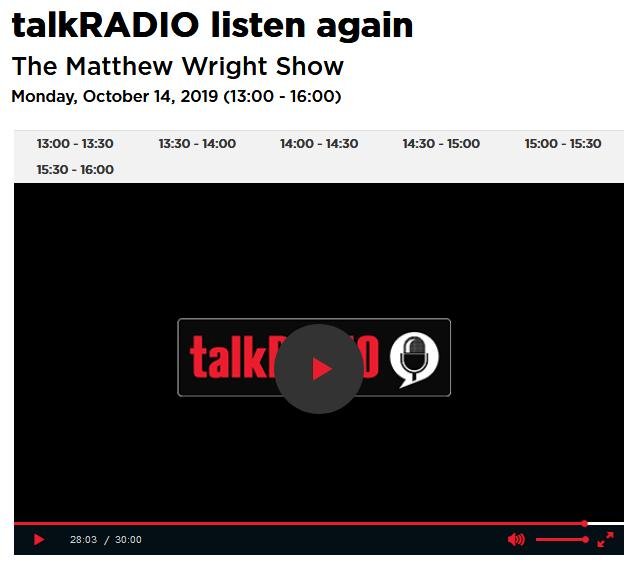 Talk Radio Matthew Wright 14 October 2019