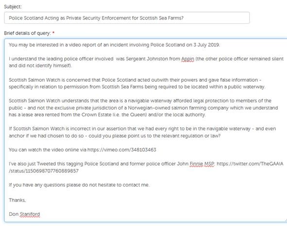 Police Scotland complaint 15 July 2019