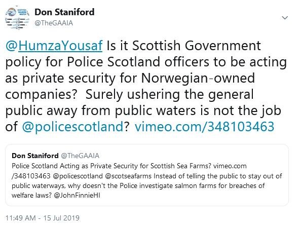 Police Scotland Tweet to Humza Yousaf 15 July 2019