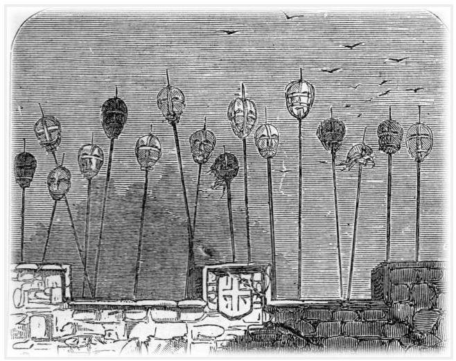 Dead heads on spikes in London Dead heads on spikes in London