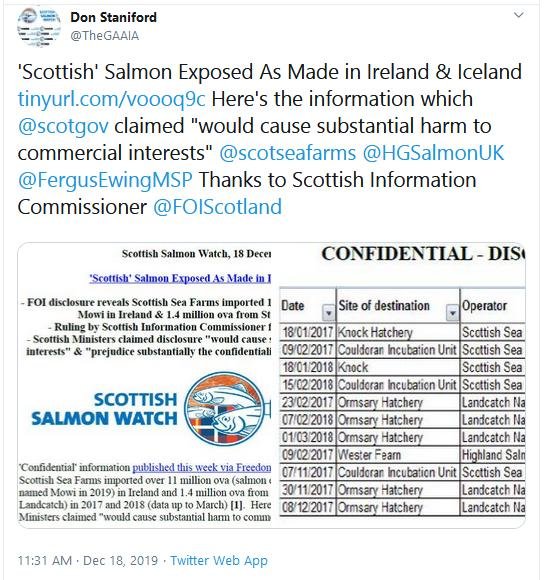 PR Scottish Salmon Exposed Mowi Ireland & Stofnfiskur 18 Dec 2019 Tweet