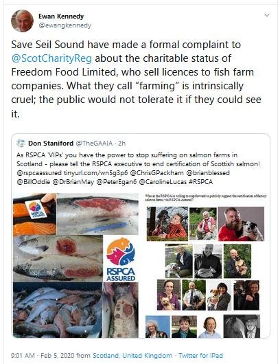 PR RSPCA Asked to Stop Certification 5 Feb 2020 Tweet #3 Ewan re OSCR complaint