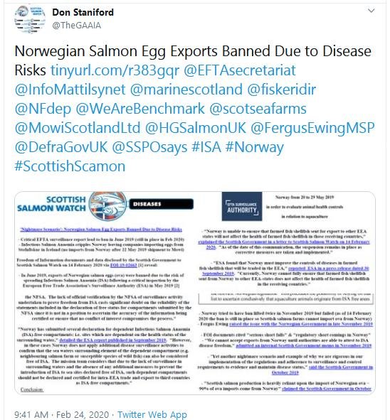 PR Norway Ova Ban Due to ISA 24 Feb 2020 Tweet #1