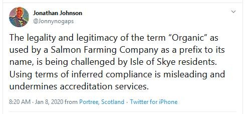 PR Organic Scamon 8 Jan 2020 Tweet by Jonathan Johnson
