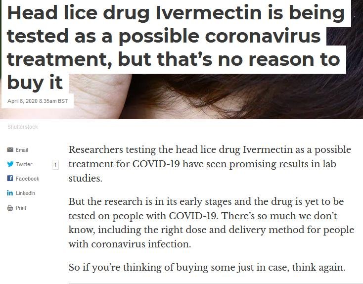 Ivemectin for Covid-19 6 April 2020