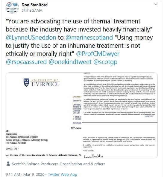 Lynne Sneddon letter 29 Jan 2020 Tweet 9 March 2020 Lynne Sneddon letter 29 Jan 2020 Tweet 9 March 2020