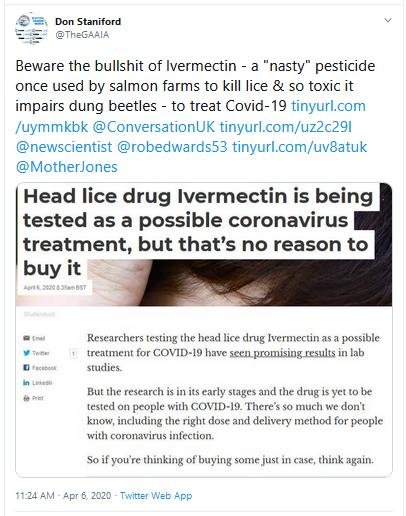 Ivemectin for Covid-19 6 April 2020 Tweet