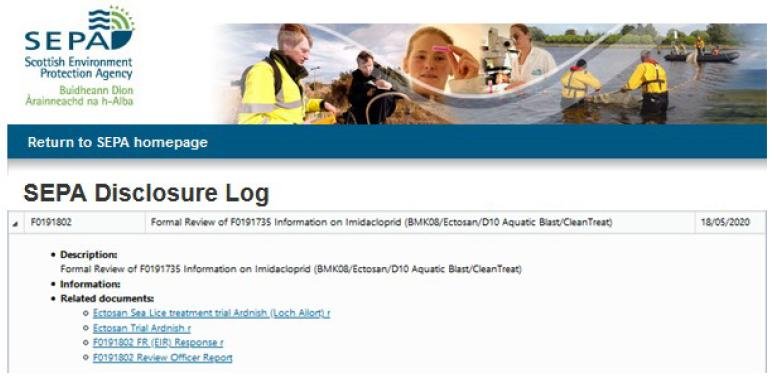 PR Imidacloprid trial in Loch Ailort by Mowi 20 May 2020 #9 SEPA FOI disclosure