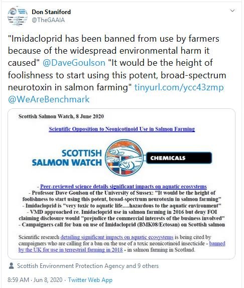 PR Scientific Opposition to Imidacloprid Use in Salmon Farming 8 June 2020 Tweet
