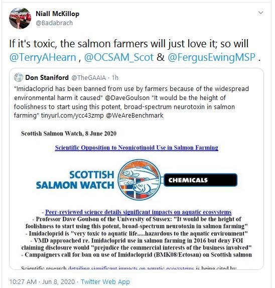 PR Scientific Opposition to Imidacloprid Use in Salmon Farming 8 June 2020 Tweet #5 Niall
