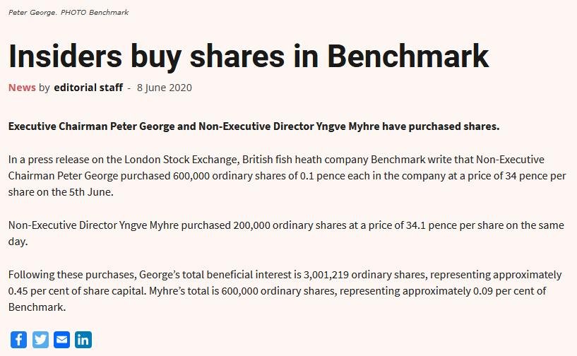 Benchmark insiders buy shares June 2020 #2 Benchmark insiders buy shares June 2020 #2