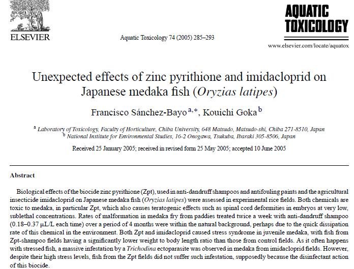 Imidacloprid Aquatic Toxicology 2005