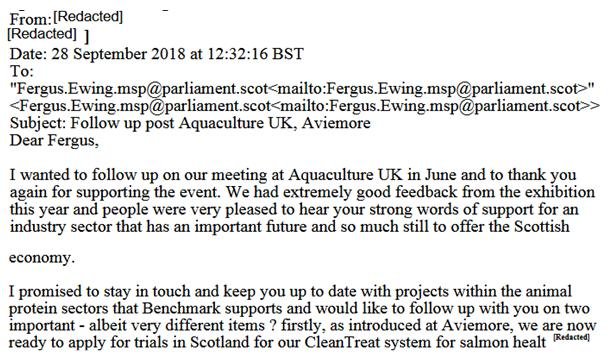 CleanTreat FOI Disclosures by the Scottish Government Dec 2019 #1 28 Sept 2018 email to Fergus