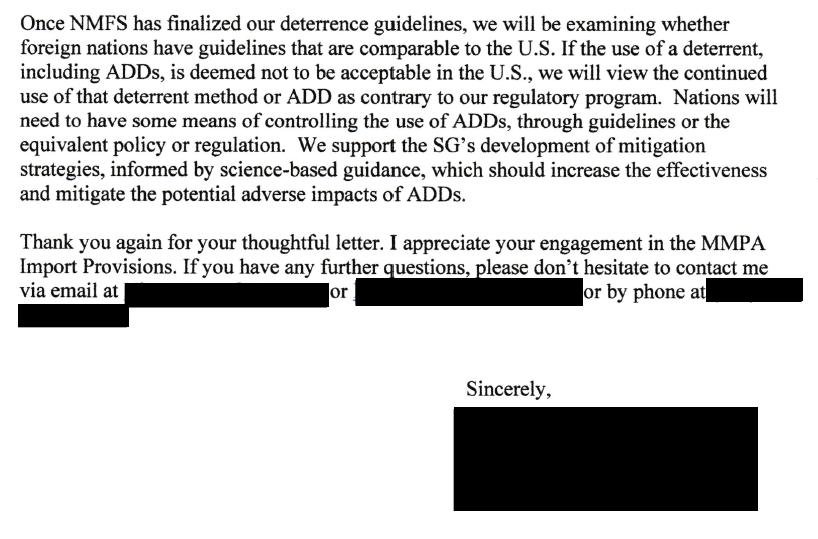FOI SG MMPA 29 Oct 2020 NOAA letter to SG #ADD #3