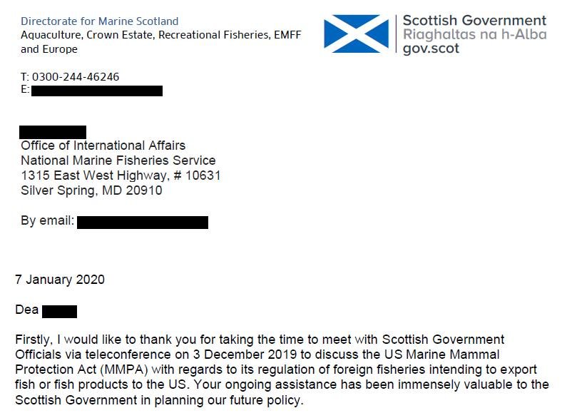 FOI SG MMPA 29 Oct 2020 SG letter to NOAA 7 Jan 2020 #1