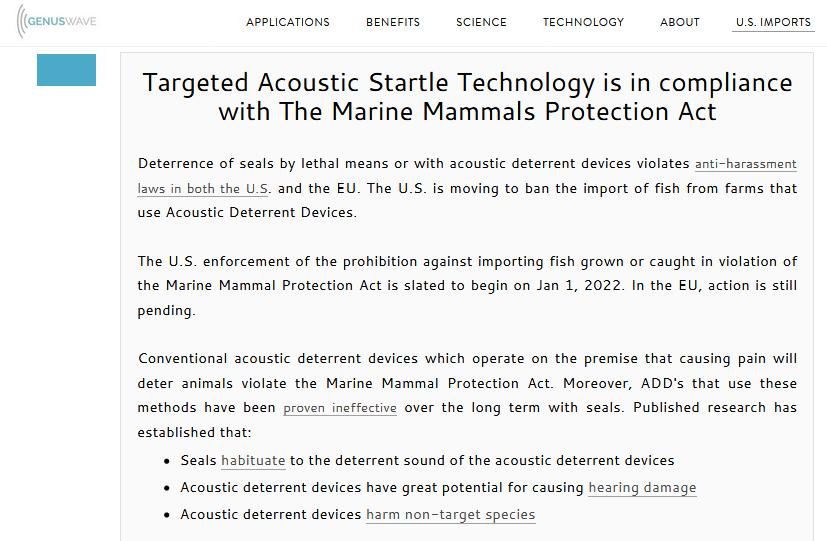 GenusWave website re US MMPA compliance #1