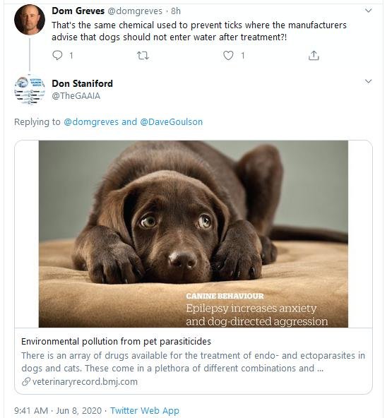 PR Scientific Opposition to Imidacloprid Use in Salmon Farming 8 June 2020 Tweet #9 dogs