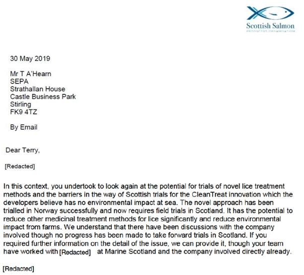 CleanTreat FOI Disclosures by the Scottish Government Dec 2019 #7 May 2019 SSPO to SEPA