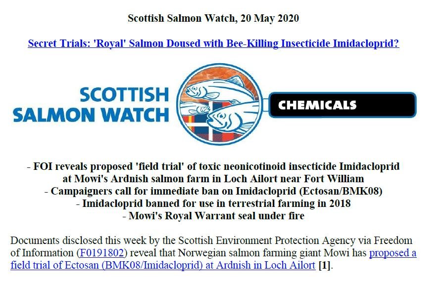 PR Imidacloprid trial in Loch Ailort by Mowi 20 May 2020 #1