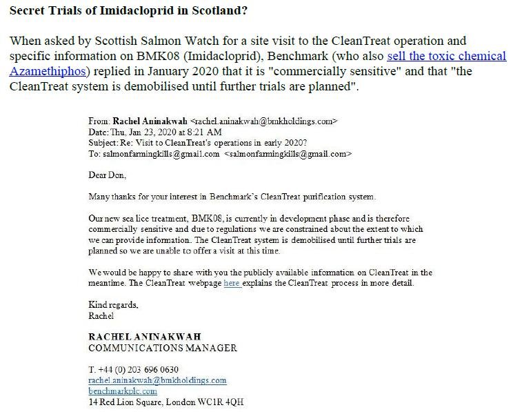 PR Imidacloprid trial in Loch Ailort by Mowi 20 May 2020 #17